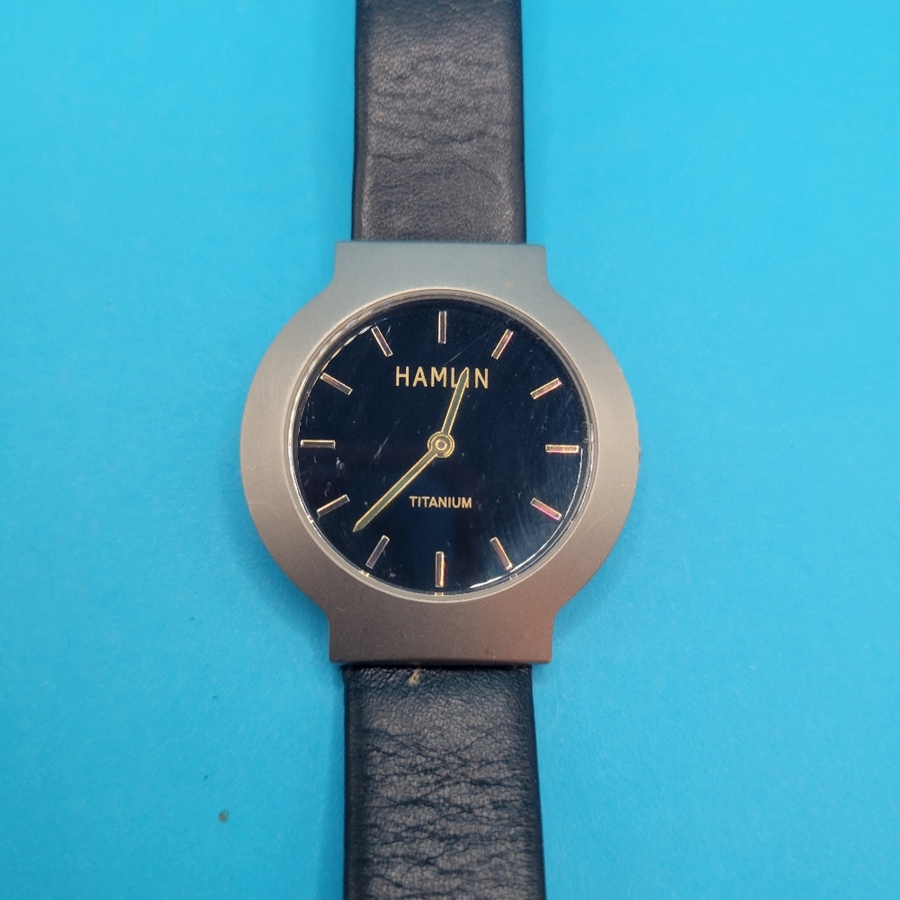 Hamlin Titanium Black Leather Band Watch